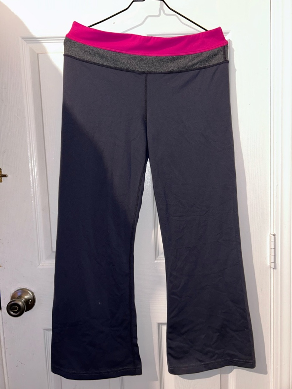 Kirkland Signature Black Wide-Leg Yoga Pants with Pink Waistband